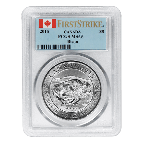 1.25 oz 2015 Canadian Bison PCGS MS69 First Strike Silver Coin | Royal Canadian Mint