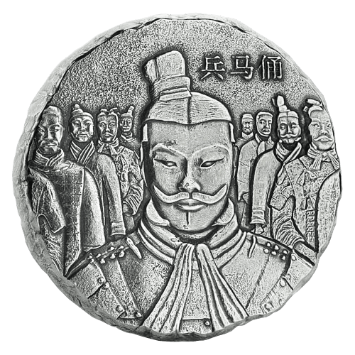 古代銀貨 神像と人物デザイン 5 oz 2018 Scottsdale Mint Terracotta Army Antiqued Silver Coin