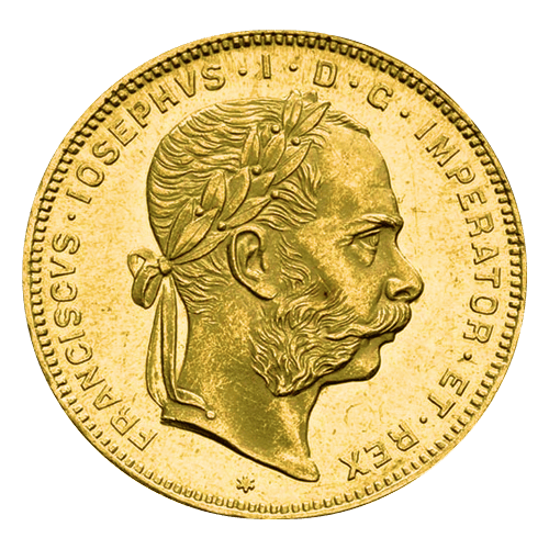 Pièce d'or refrappée 8 florins 20 francs autrichiens d'année aléatoire