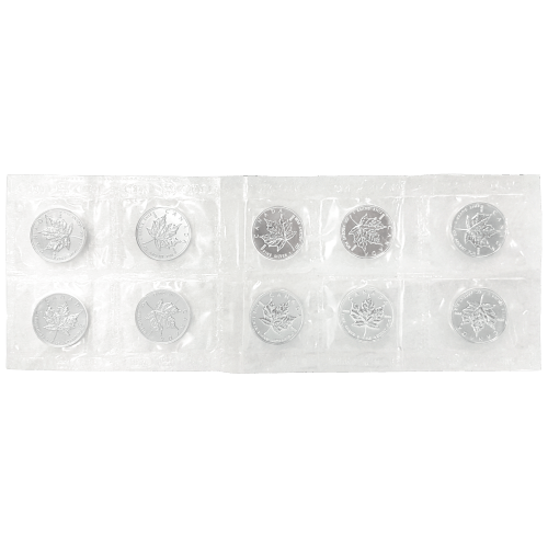 Sheet of 10 x 1 oz 1997 Canadian Maple Leaf Original Flex Sealed Silver Coins | Royal Canadian Mint