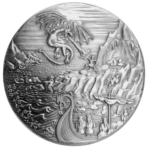 10 oz Dragon vs Viking Ultra High Relief Silver Round | Monarch Precious Metals