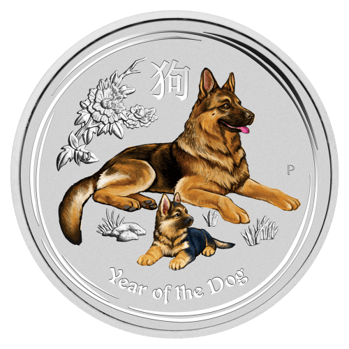 2 oz 2018 Lunar Year of the Dog Colourized Silver Coin | Perth Mint