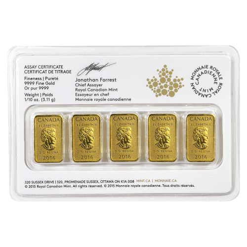 1/2 once (5 x 1/10 oz) Année aléatoire Lingot d'or Valeur légale | Monnaie royale canadienne