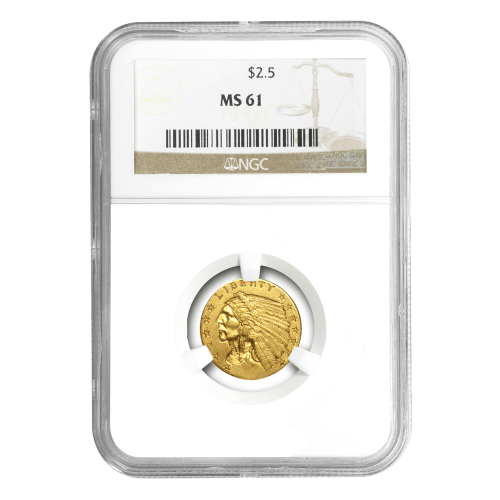 Pièce 2,50 $ d'or Quart d'Aigle Indien MS-61 Année aléatoire | Monnaie des États-Unis