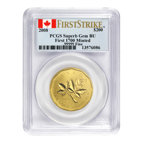 Pièce 1 once d'or Feuille d'érable Superb Gem PCGS 99999 Premières pièces frappées 2008 | Monnaie royale canadienne