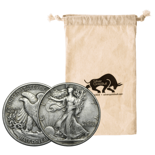 Sac de pièces de circulation en argent pur à 90 % Demi dollar Liberté marchant Valeur nominale 10 $ | Monnaie des États-Unis