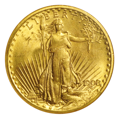 Pièce en or MS-65 WFNG Saint-Gaudens Double Aigle 20 $ NM 1908 | Monnaie des États-Unis