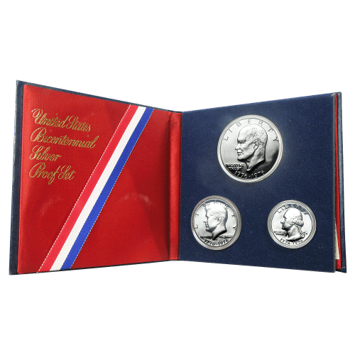 Ensemble de 3 pièces d'argent à 40 % Épreuve numismatique Bicentenaire des États-Unis 1976 | Monnaie des États-Unis