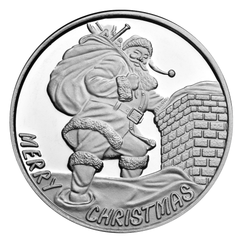 Ronde 1 once d'argent Série Fête de fin d'année Père Noël sur le toit | Monnaie de SilverTowne
