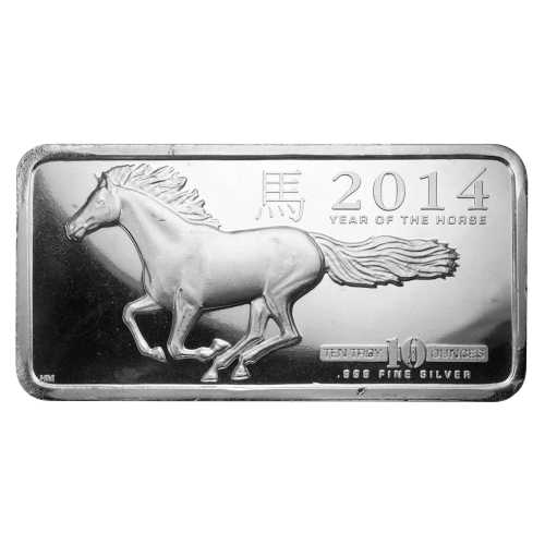 Lingot 10 onces d'argent Année du cheval de la Monnaie de Highland 2014