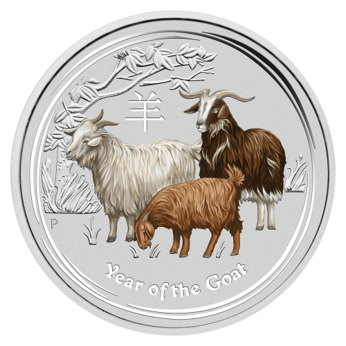 1 oz 2015 Lunar Year of the Goat Colorized Silver Coin
