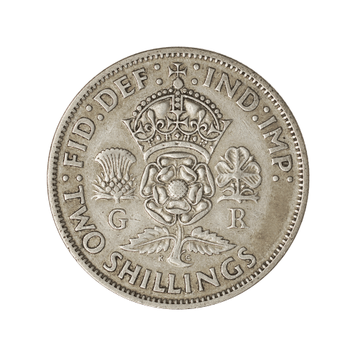 Pièce d'argent pur à 50 % Deux Shilling britannique Année aléatoire