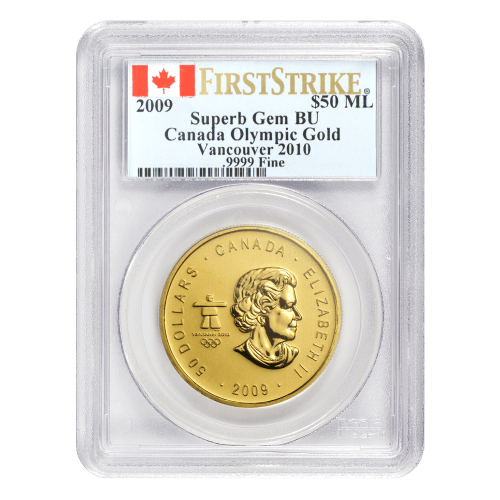 Pièce 1 once d'or Superb-Gem PCGS Feuille d'érable Olympique 2009 | Monnaie royale canadienne