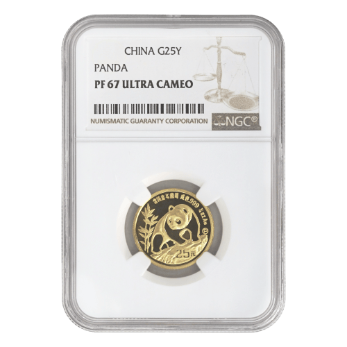 Pièce 1/4 once d'or ultra camée NGC PF-67 Panda Chine Année aléatoire