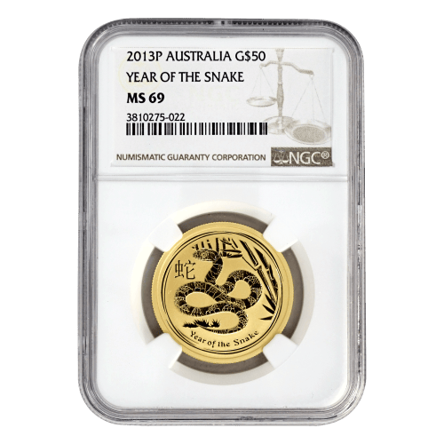 Pièce 1/2 once d'or MS-69 NGC Lunaire Année du Serpent | Monnaie de Perth