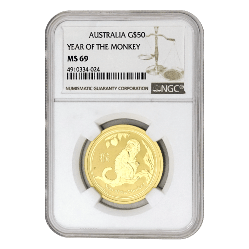 Pièce 1/2 once d'or MS-69 Lunaire Année du Singe Année aléatoire | Monnaie de Perth