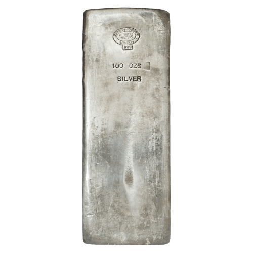 Lingot 100 onces d'argent vintage London | Johnson Matthey
