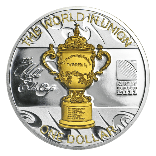 Pièce 1 once d'argent épreuve numismatique Trophée Webb Ellis Nouvelle-Zélande 2011
