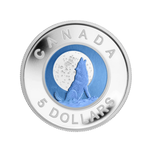Pièce d'argent sterling et niobium Pleine lune du loup Canada 2012