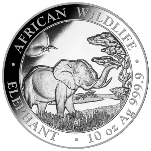 10 oz Random Year Somalian African Elephant Silver Coin | Bavarian State Mint