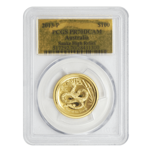 1 oz 2013 Lunar Year of The Snake PR-70 Gold Coin | Perth Mint