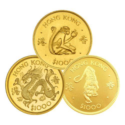 Pièce d'or Lunaire de 1000 $ de Hong Kong d'année aléatoire