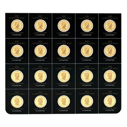 Feuille de pièces 20 grammes (20 x 1 g) d'or MapleGram 2020