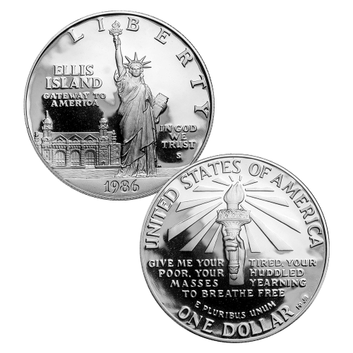 Ensemble de 2 pièces d'argent épreuve numismatique Statue de la liberté 1986 | Monnaie des États-Unis