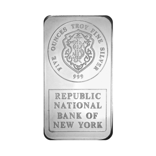 5 oz Republic National Bank of New York Silver Bar | Johnson Matthey