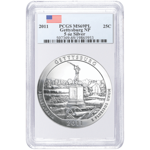 5 oz 2011 America the Beautiful Gettysburg National Military Park MS-69 Silver Coin | United States Mint