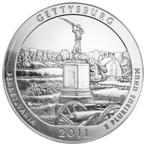 5 oz 2011 America the Beautiful Gettysburg National Military Park MS-69 Silver Coin | United States Mint