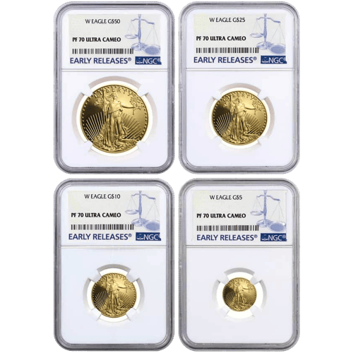Collection de 4 pièces d'or épreuve numismatique Aigle américain NGC PF70 UCAM Année aléatoire
