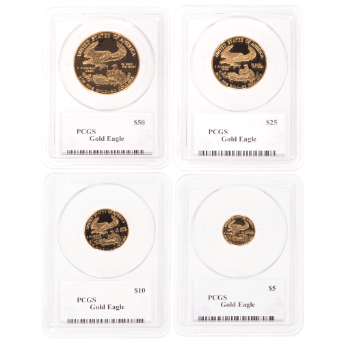 Set of 4 x Random Year American Eagle PR69 DCAM Proof Gold Coins | United States Mint