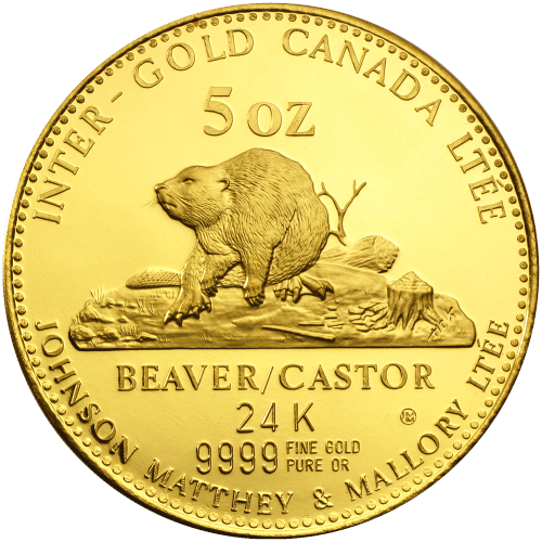 5 oz 1977 LTEE Beaver Proof Gold Round | Johnson Matthey | Silver
