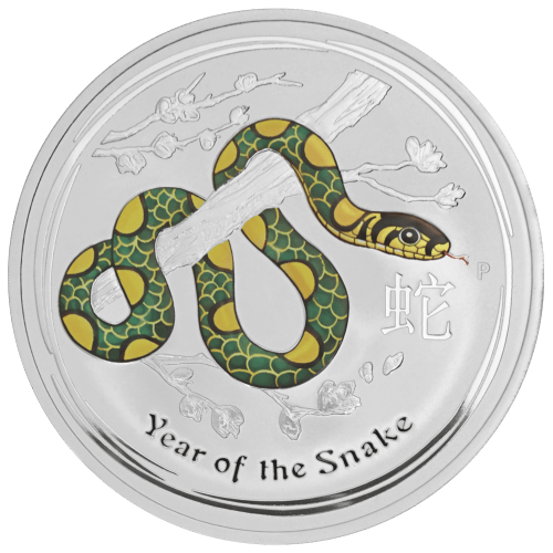 Pièce 10 once d'argent colorisée Lunaire Année du Serpent 2013