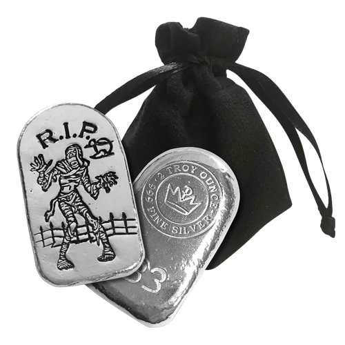 2 oz Hand Poured Mummy Tombstone Silver Bar | Monarch Precious Metals