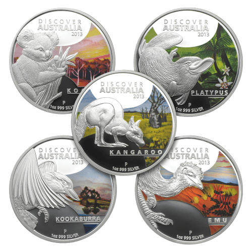 Set of 5 x 1 oz 2013 Discover Australia Silver Coins | Perth Mint