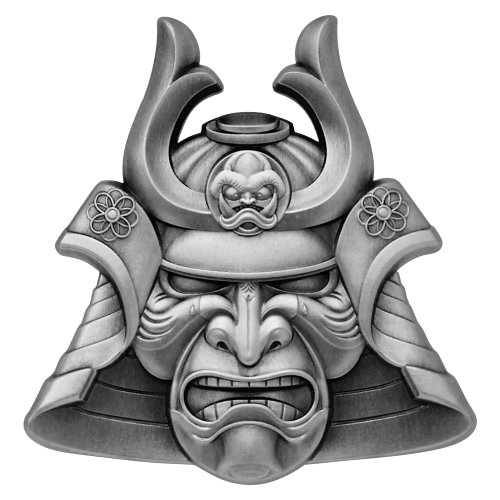 2 oz 2021 Samoa Ancient Warriors | Samurai Mask Shaped Antiqued Silver Coin