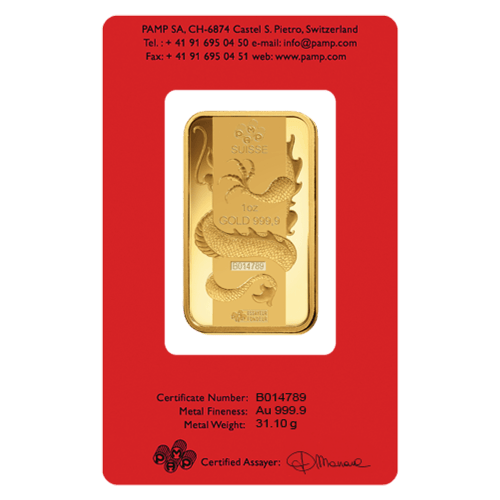1 oz 2012 Year of the Dragon Gold Bar | PAMP Suisse | Silver Gold