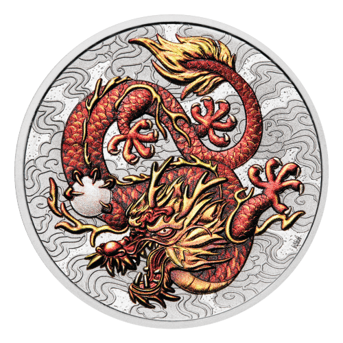 Pièce 1 once d'argent coloré Dragon | Mythes et légendes chinoises Australie 2021 | Monnaie de Perth