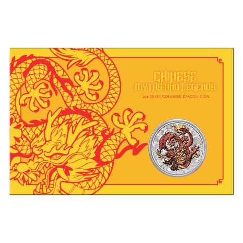 1 oz 2021 Australia Chinese Myths and Legends: Dragon Colourized Silver Coin in Certicard | Perth Mint