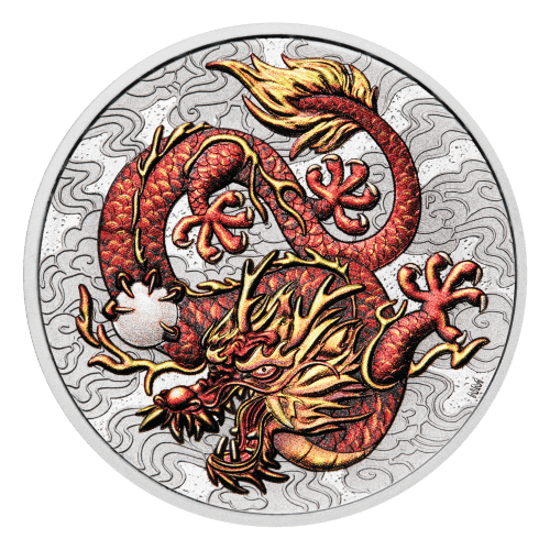 1 oz 2021 Australia Chinese Myths and Legends: Dragon Colourized Silver Coin in Certicard | Perth Mint
