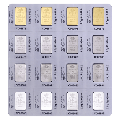 Lingot MultiGram Portfolio 4-Métaux de 40 grammes ( 16 x 2,5 g) de la PAMP Suisse