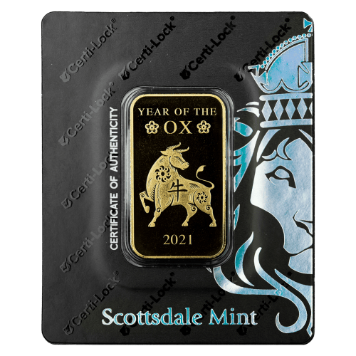 Lingot 1 once d'or Lunaire Année du Bœuf | Monnaie de Scottsdale