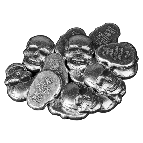 Crâne 2 onces d'argent fini antique | Monarch Precious Metals