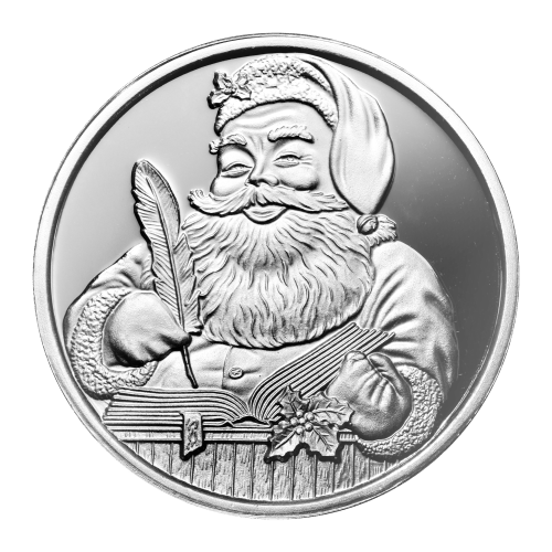 1 oz Holiday Series Santa's List Silver Round | Silvertowne Mint