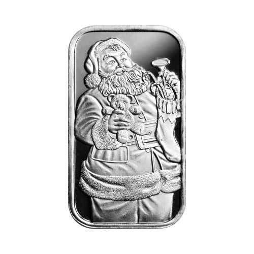 1 oz Holiday Series Santa Claus Christmas Stocking Silver Bar | Silvertowne Mint