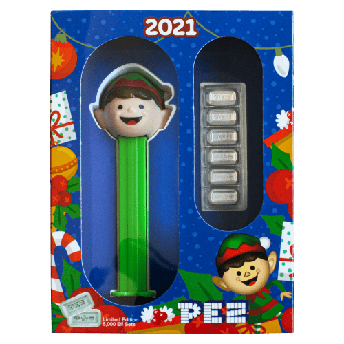 Set of 6 x 5 gram Elf PEZ Dispenser Silver Bars | PAMP Suisse