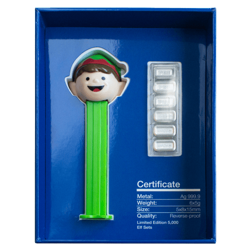 Set of 6 x 5 gram Elf PEZ Dispenser Silver Bars | PAMP Suisse
