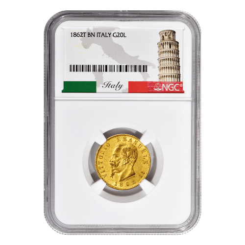 Pièce d'or AU-50 NGC 20 Lires italiennes d'année aléatoire